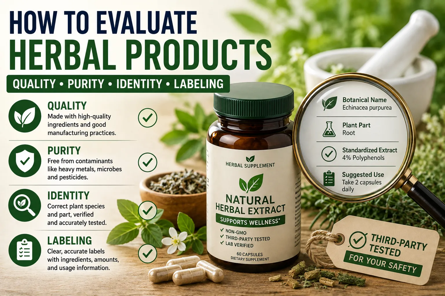 How to Evaluate the Quality, Purity, Identity, and Labeling of Herbal Products